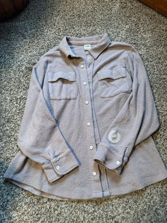 PINK Victoria's Secret pink/purple Button-Front Fleece Shirt - Picture 1 of 2